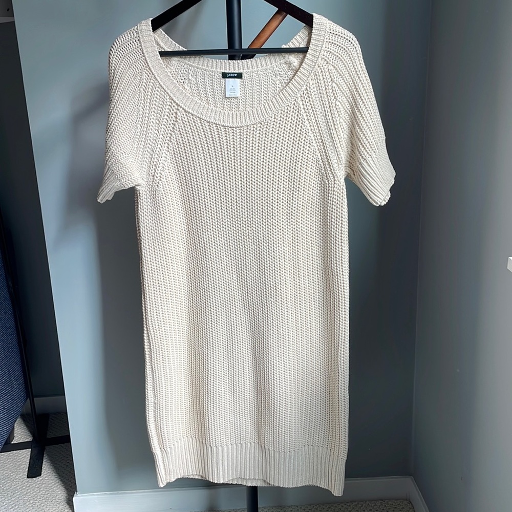 J. Crew Cream Knit Short-Sleeve Sweater Dress